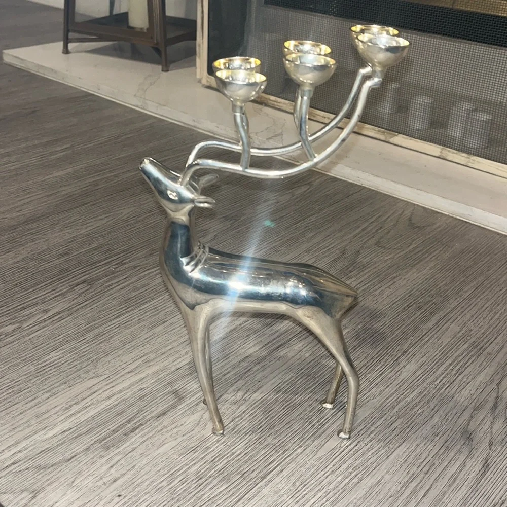 Vintage Williams Sonoma silver reindeer candle holder